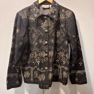 VTG Ornate Embroidered Denim Jacket with Beaded Details – Boho Cottagecore Style